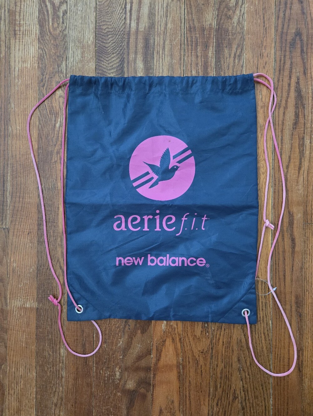 New Balance Aerie Fit Ripstop Nylon Drawstring Cinch Gym Bag Blue Pink 18x14